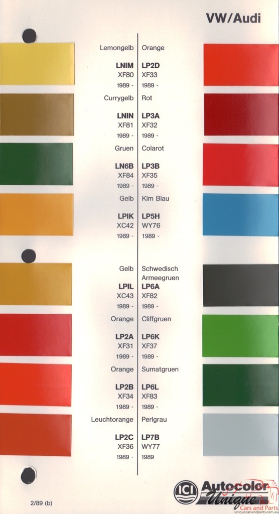 1989 - 1991 Volkswagen Paint Charts Autocolor 2